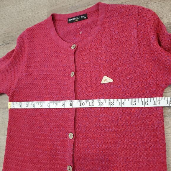 Monte Carlo Merino Wool Blend Cardigan Sweater Button 38 Pink Fisherman Preppy - Picture 8 of 13